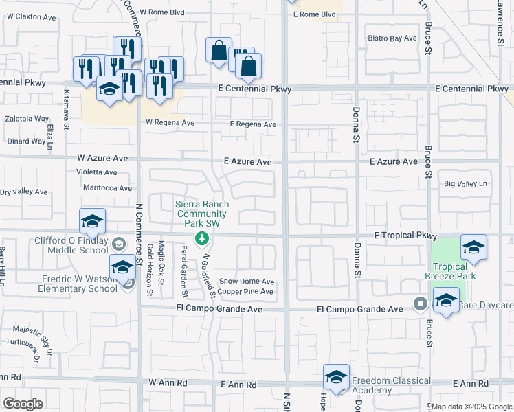 map of restaurants, bars, coffee shops, grocery stores, and more near 304 Whitney Breeze Avenue in North Las Vegas