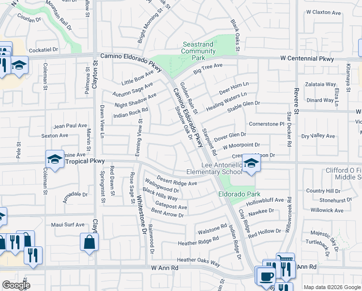 map of restaurants, bars, coffee shops, grocery stores, and more near 1604 Golden Glen Court in North Las Vegas