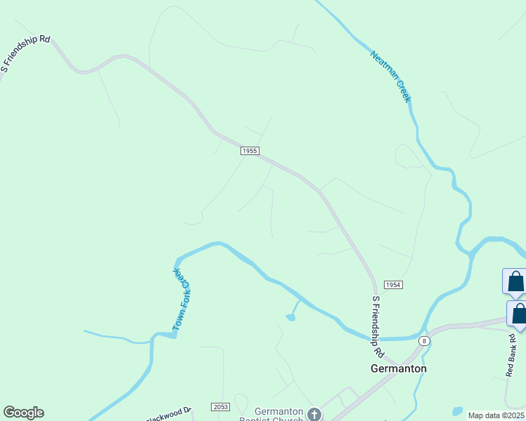 map of restaurants, bars, coffee shops, grocery stores, and more near 1050 Day Drive in Germanton