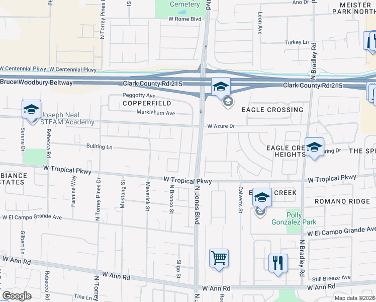 map of restaurants, bars, coffee shops, grocery stores, and more near 6036 Rabbit Track Street in Las Vegas