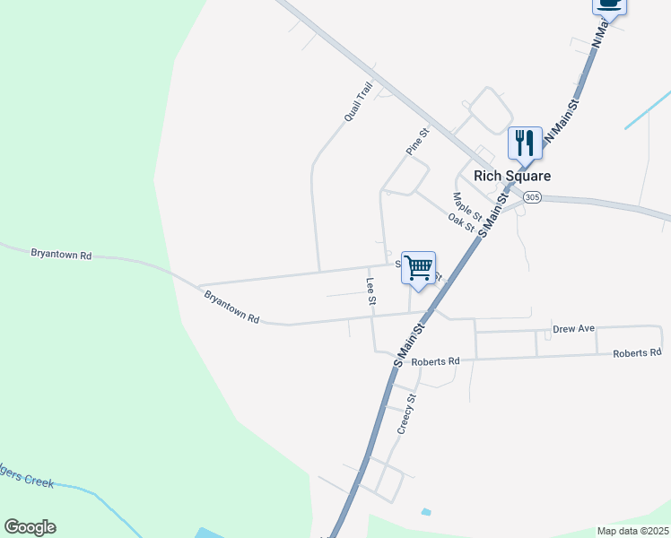 map of restaurants, bars, coffee shops, grocery stores, and more near 901 Quail Trail in Rich Square