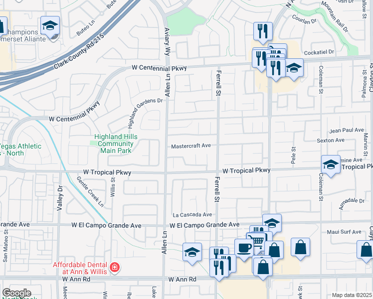 map of restaurants, bars, coffee shops, grocery stores, and more near 3513 Mastercraft Avenue in North Las Vegas