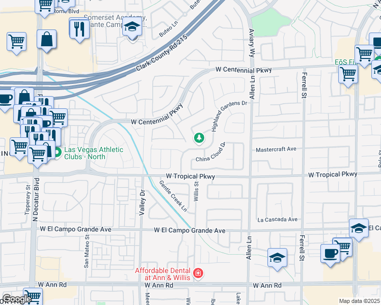 map of restaurants, bars, coffee shops, grocery stores, and more near 6050 Highland Gardens Drive in North Las Vegas