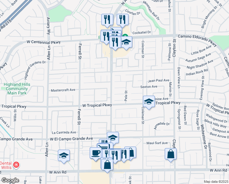map of restaurants, bars, coffee shops, grocery stores, and more near 2725 Fern Forest Court in North Las Vegas