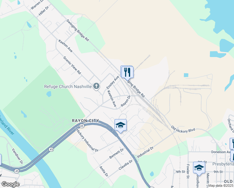 map of restaurants, bars, coffee shops, grocery stores, and more near 207 Bridgeway Avenue in Nashville