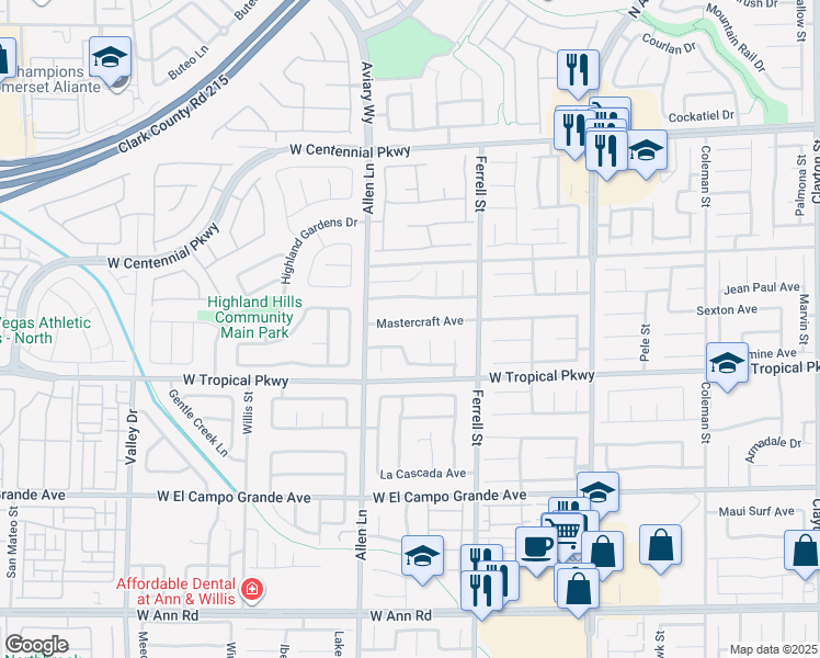 map of restaurants, bars, coffee shops, grocery stores, and more near 3513 Mastercraft Avenue in North Las Vegas