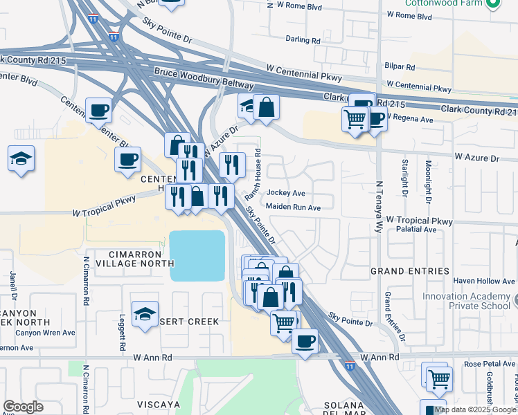 map of restaurants, bars, coffee shops, grocery stores, and more near 6001 Pebble Grey Lane in Las Vegas