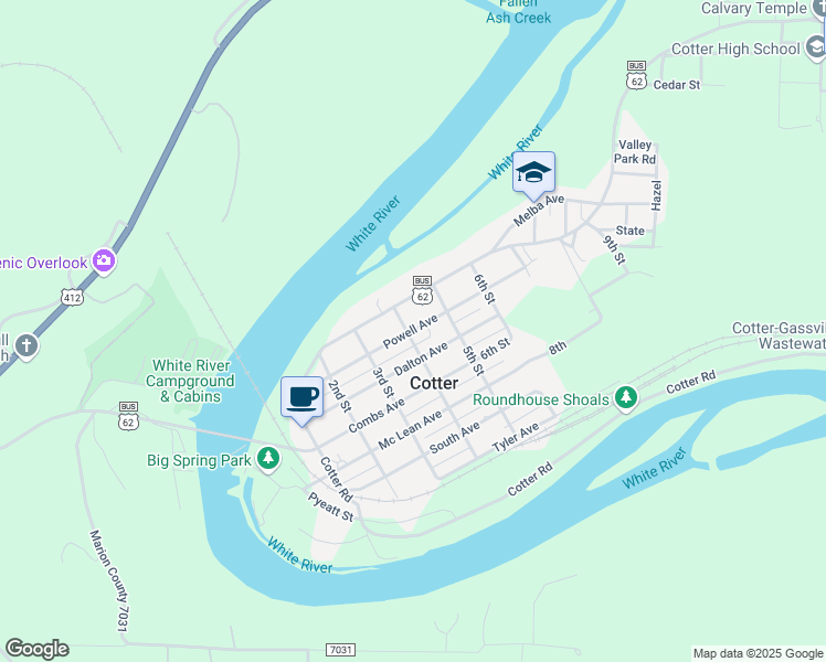 map of restaurants, bars, coffee shops, grocery stores, and more near 412 Powell Avenue in Cotter