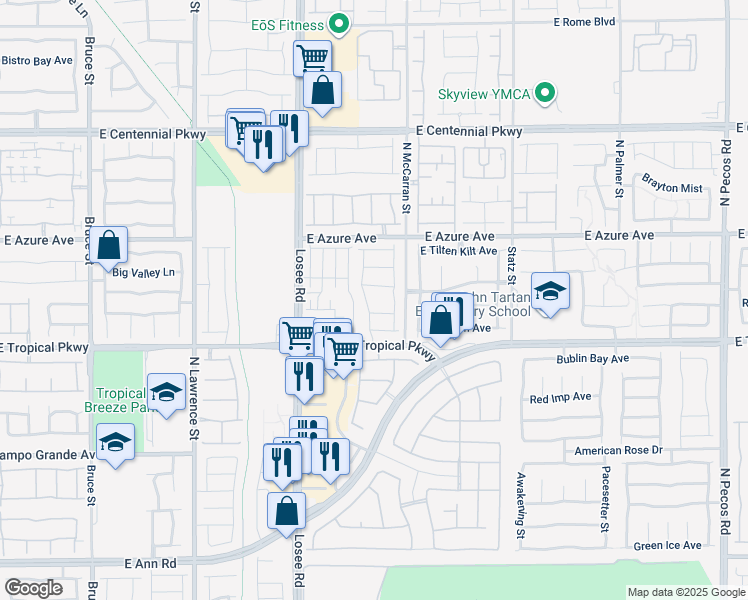map of restaurants, bars, coffee shops, grocery stores, and more near 6068 Orchid Falls Street in North Las Vegas