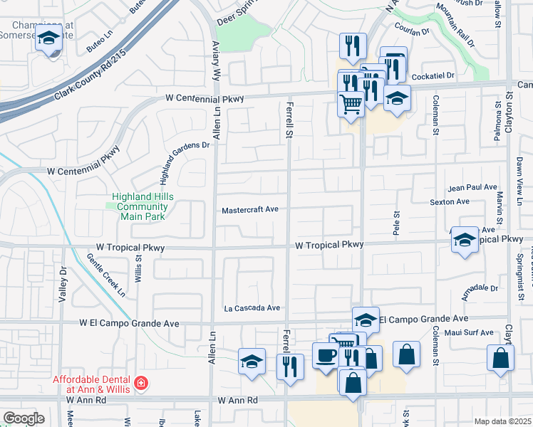 map of restaurants, bars, coffee shops, grocery stores, and more near 3405 Mastercraft Avenue in North Las Vegas
