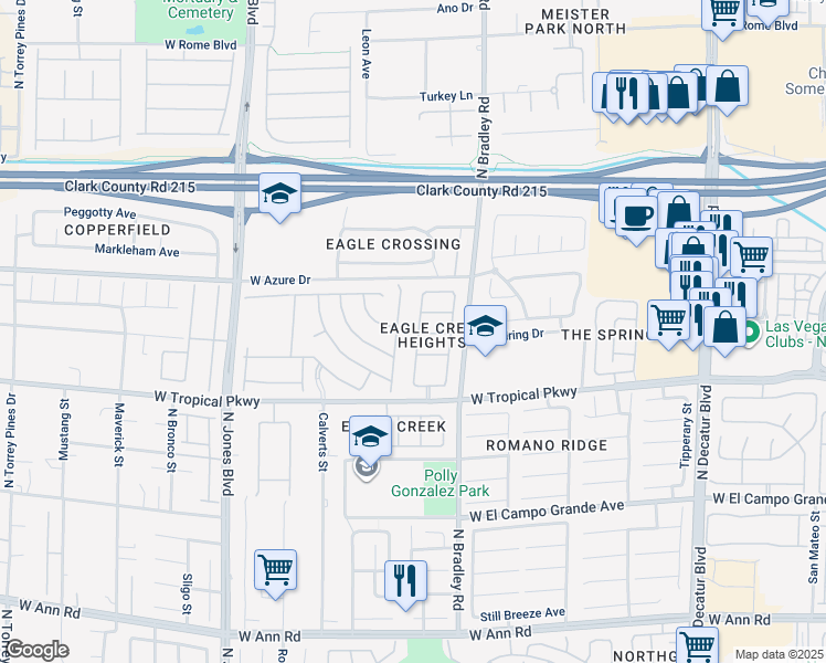 map of restaurants, bars, coffee shops, grocery stores, and more near 6101 Crystal Talon Street in Las Vegas