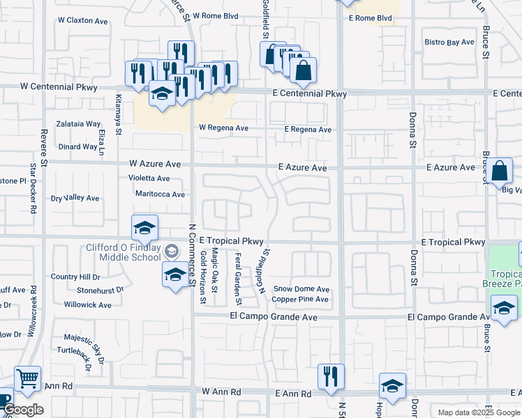 map of restaurants, bars, coffee shops, grocery stores, and more near 6079 North Silken Saddle Street in North Las Vegas