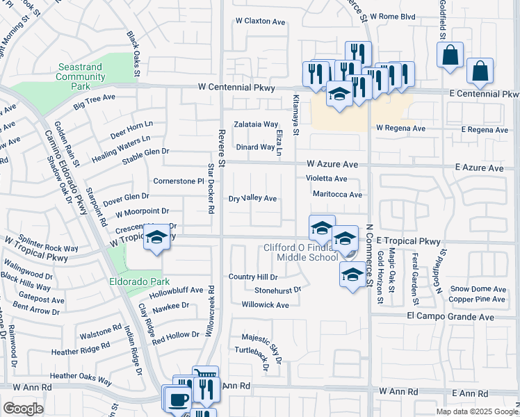 map of restaurants, bars, coffee shops, grocery stores, and more near 630 Blossom Berry Court in North Las Vegas