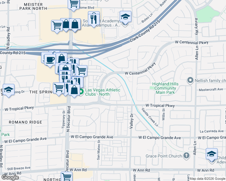 map of restaurants, bars, coffee shops, grocery stores, and more near 6045 Paddleboat Street in North Las Vegas