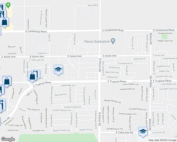 map of restaurants, bars, coffee shops, grocery stores, and more near 3329 East Palatine Hills Avenue in North Las Vegas