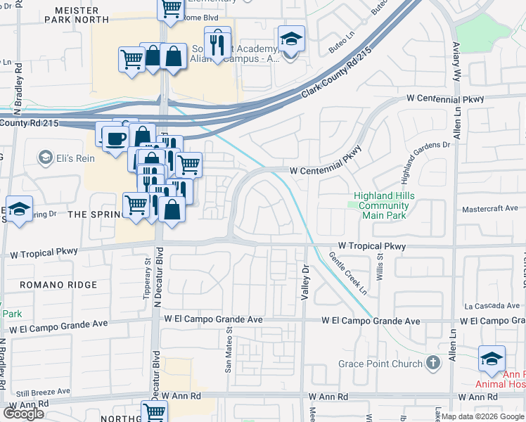 map of restaurants, bars, coffee shops, grocery stores, and more near 6045 Paddleboat Street in North Las Vegas