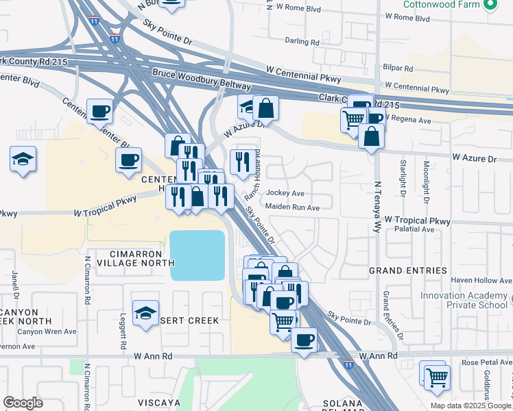 map of restaurants, bars, coffee shops, grocery stores, and more near 6005 Pebble Grey Lane in Las Vegas
