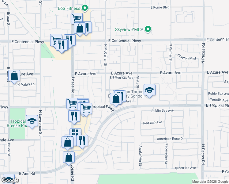 map of restaurants, bars, coffee shops, grocery stores, and more near 6072 Camden Cove Street in North Las Vegas
