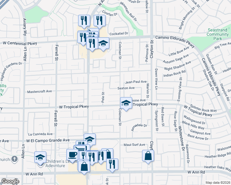 map of restaurants, bars, coffee shops, grocery stores, and more near 2410 Inlet Beach Court in North Las Vegas