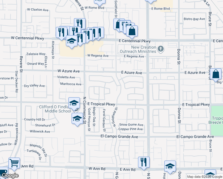 map of restaurants, bars, coffee shops, grocery stores, and more near 6046 North Hidden Summit Street in North Las Vegas