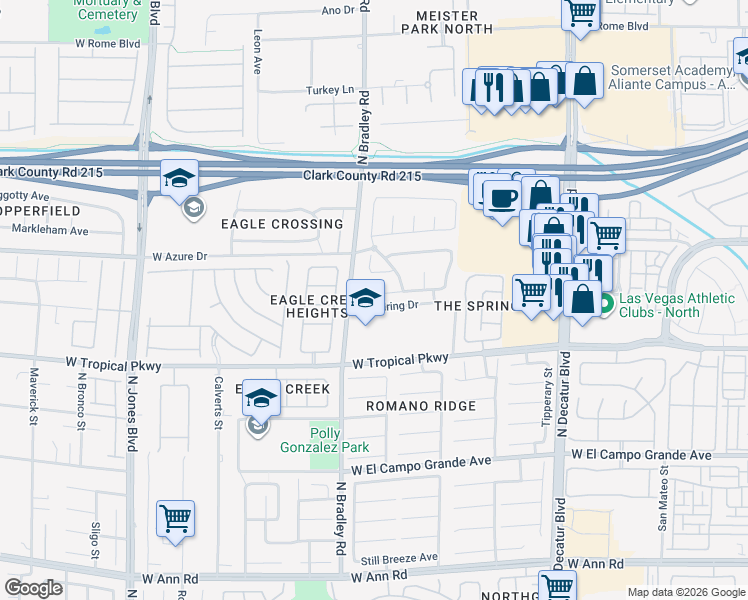 map of restaurants, bars, coffee shops, grocery stores, and more near 5313 Evergreen Meadow Avenue in Las Vegas