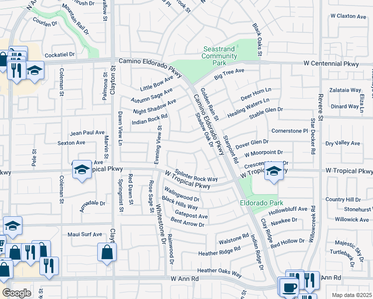 map of restaurants, bars, coffee shops, grocery stores, and more near 1616 Council Bluff Lane in North Las Vegas