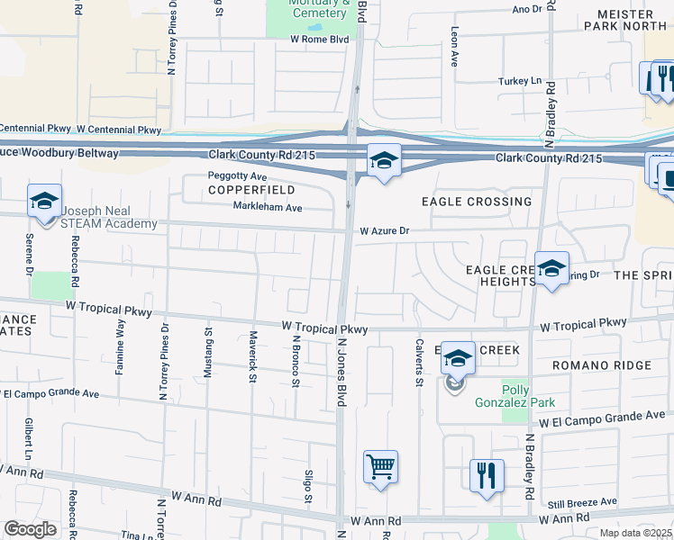 map of restaurants, bars, coffee shops, grocery stores, and more near 6112 Rabbit Track Street in Las Vegas