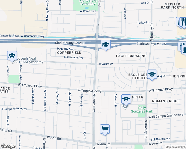 map of restaurants, bars, coffee shops, grocery stores, and more near 6112 Rabbit Track Street in Las Vegas