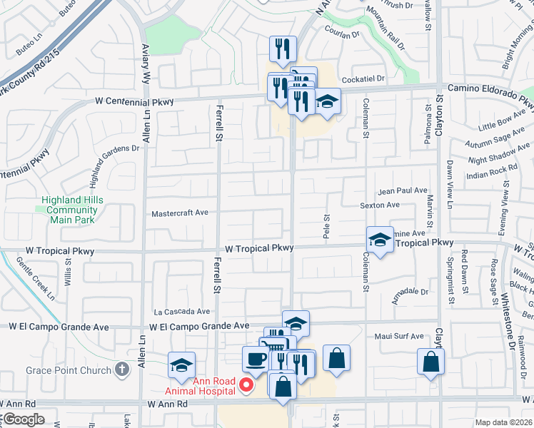 map of restaurants, bars, coffee shops, grocery stores, and more near 3011 Mastercraft Avenue in North Las Vegas