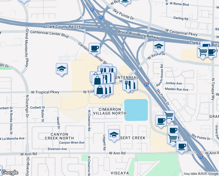 map of restaurants, bars, coffee shops, grocery stores, and more near 7891 West Tropical Parkway in Las Vegas