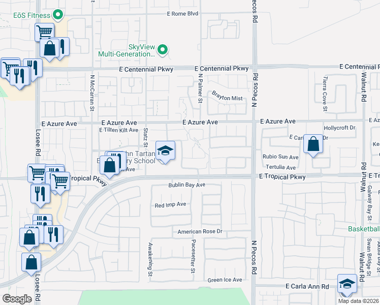 map of restaurants, bars, coffee shops, grocery stores, and more near 3153 Calamus Pointe Avenue in North Las Vegas