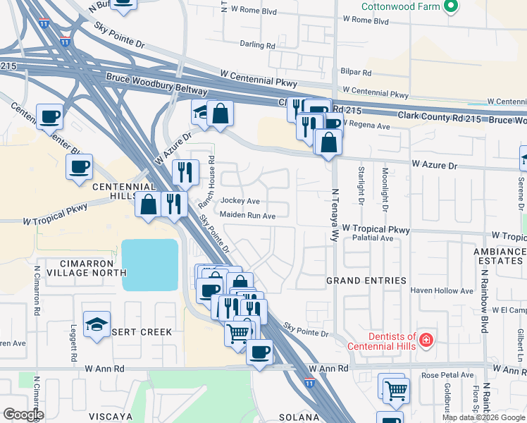map of restaurants, bars, coffee shops, grocery stores, and more near 7400 Maiden Run Avenue in Las Vegas