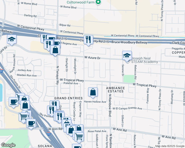 map of restaurants, bars, coffee shops, grocery stores, and more near 6005 Blowing Bellows Street in Las Vegas