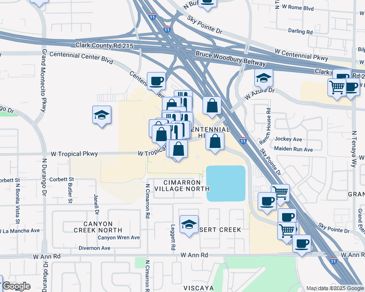 map of restaurants, bars, coffee shops, grocery stores, and more near 7891 West Tropical Parkway in Las Vegas