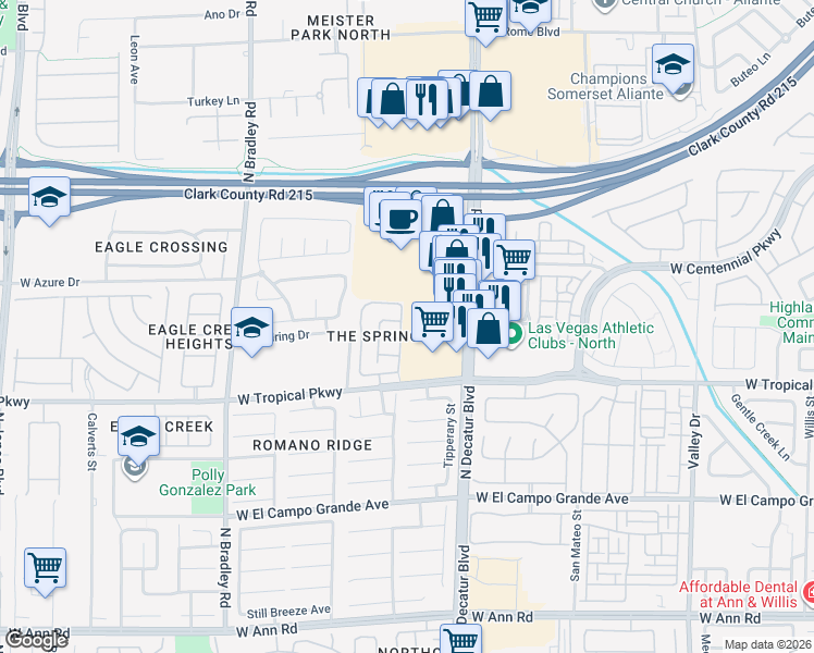 map of restaurants, bars, coffee shops, grocery stores, and more near 6128 Seneca Springs Street in Las Vegas