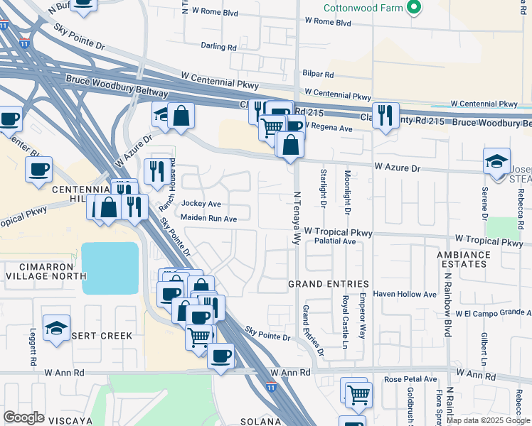 map of restaurants, bars, coffee shops, grocery stores, and more near 6040 North Monte Cristo Way in Las Vegas