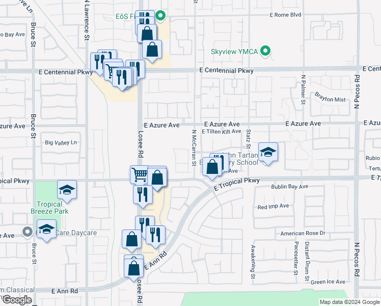 map of restaurants, bars, coffee shops, grocery stores, and more near 6076 Violet Falls Street in North Las Vegas