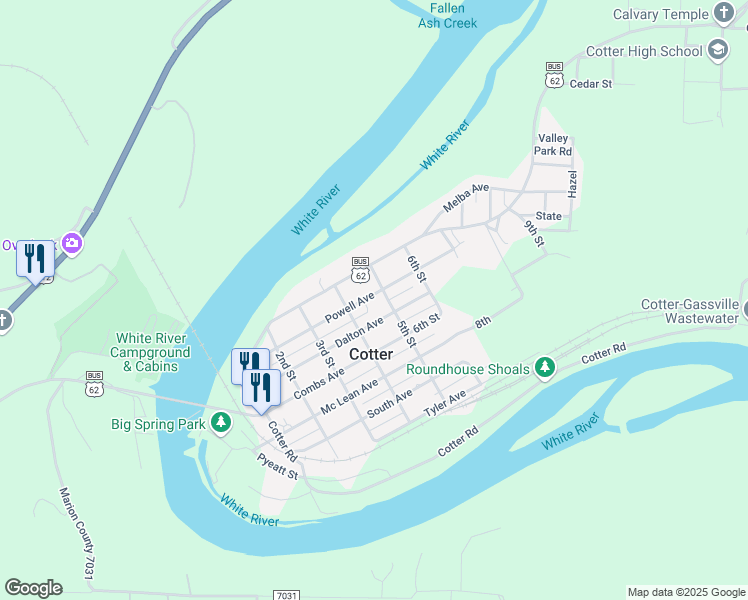 map of restaurants, bars, coffee shops, grocery stores, and more near 412 Powell Avenue in Cotter