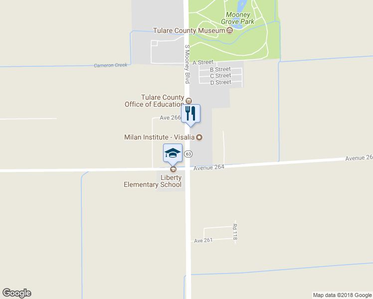 map of restaurants, bars, coffee shops, grocery stores, and more near 26537 South Mooney Boulevard in Visalia
