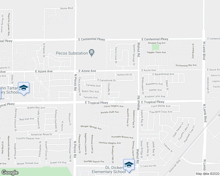 map of restaurants, bars, coffee shops, grocery stores, and more near 3725 East Carisbrook Drive in North Las Vegas