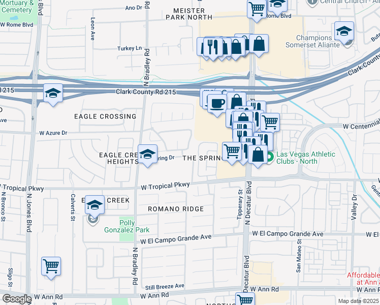 map of restaurants, bars, coffee shops, grocery stores, and more near 5101 Evergreen Meadow Avenue in Las Vegas