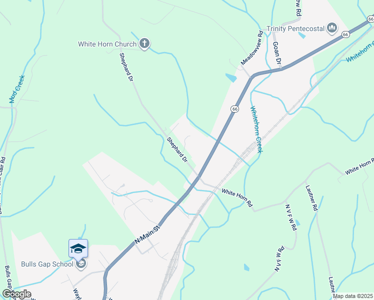 map of restaurants, bars, coffee shops, grocery stores, and more near 126 North Shepherd Drive in Bulls Gap
