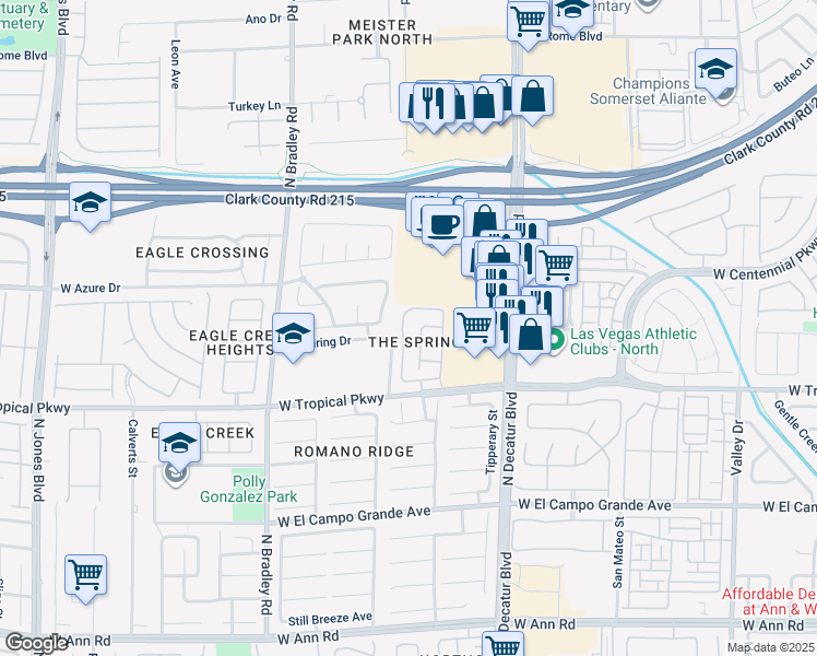 map of restaurants, bars, coffee shops, grocery stores, and more near 6108 Shallow Springs Street in Las Vegas