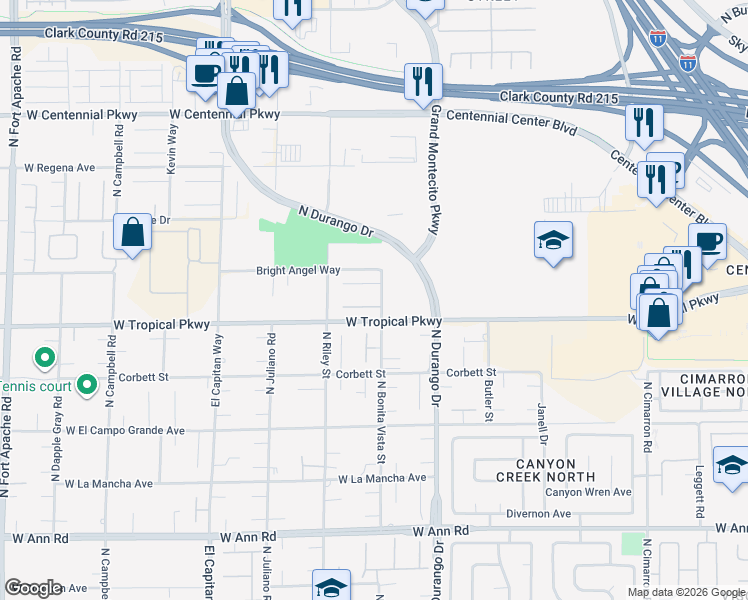 map of restaurants, bars, coffee shops, grocery stores, and more near 8530 Bella Vacio Court in Las Vegas