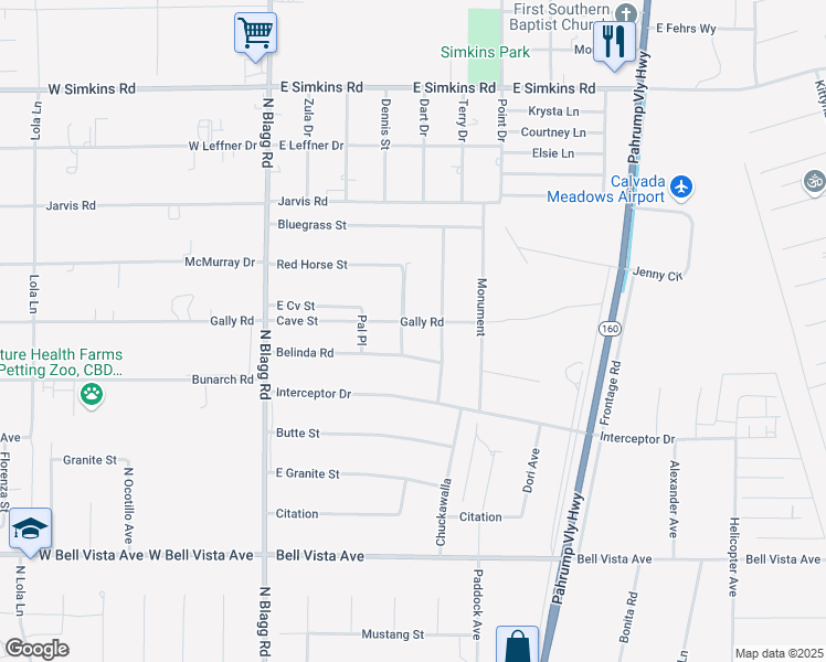 map of restaurants, bars, coffee shops, grocery stores, and more near North Pecos Avenue in Pahrump