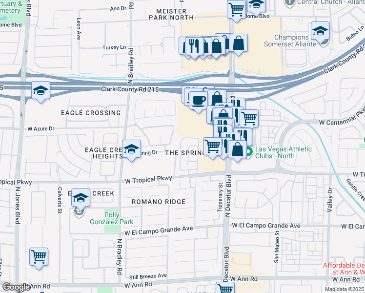 map of restaurants, bars, coffee shops, grocery stores, and more near 6108 Shallow Springs Street in Las Vegas