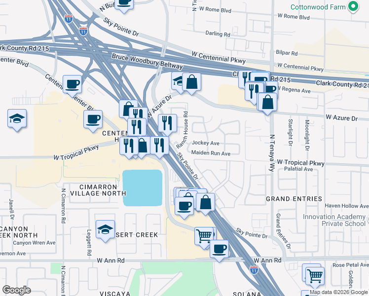 map of restaurants, bars, coffee shops, grocery stores, and more near 6013 Pebble Grey Lane in Las Vegas