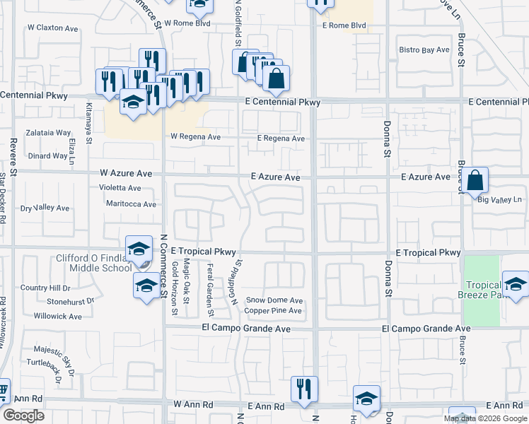 map of restaurants, bars, coffee shops, grocery stores, and more near 6129 Sapphire Gold Street in North Las Vegas