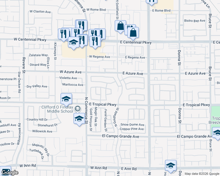 map of restaurants, bars, coffee shops, grocery stores, and more near 6113 North Silken Saddle Street in North Las Vegas