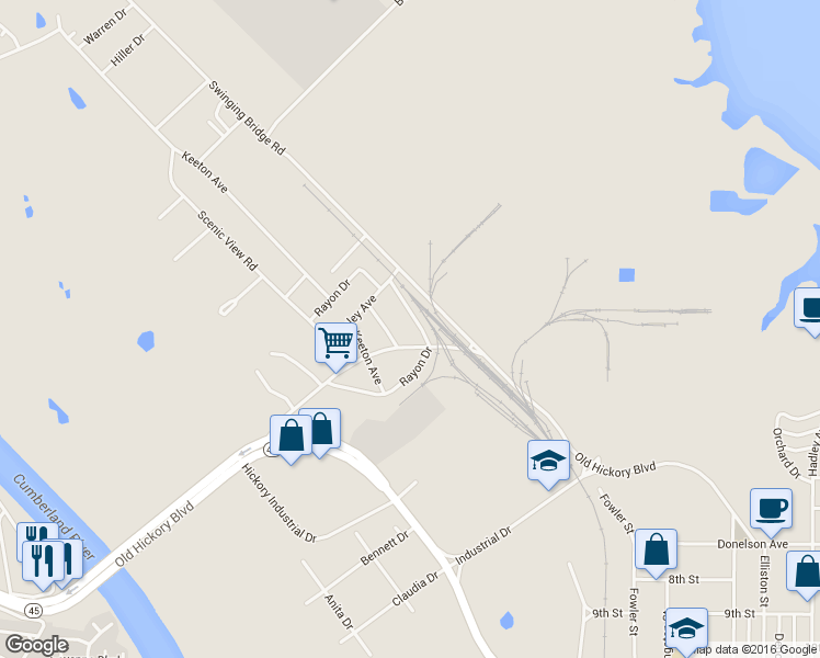 map of restaurants, bars, coffee shops, grocery stores, and more near 404 Rayon Drive in Nashville